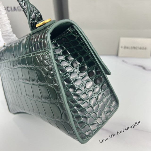 Balenciaga專櫃爆款墨綠鱷魚紋金扣手提女包 巴黎世家原廠xs號Hourglass沙漏包 款號：8896 fyj1188